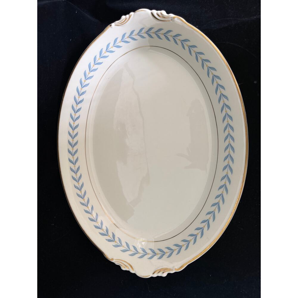 Syracuse China “Sherwood” 16” Oval Serving Platter  Blue Laurel & Gold Trim  USA
